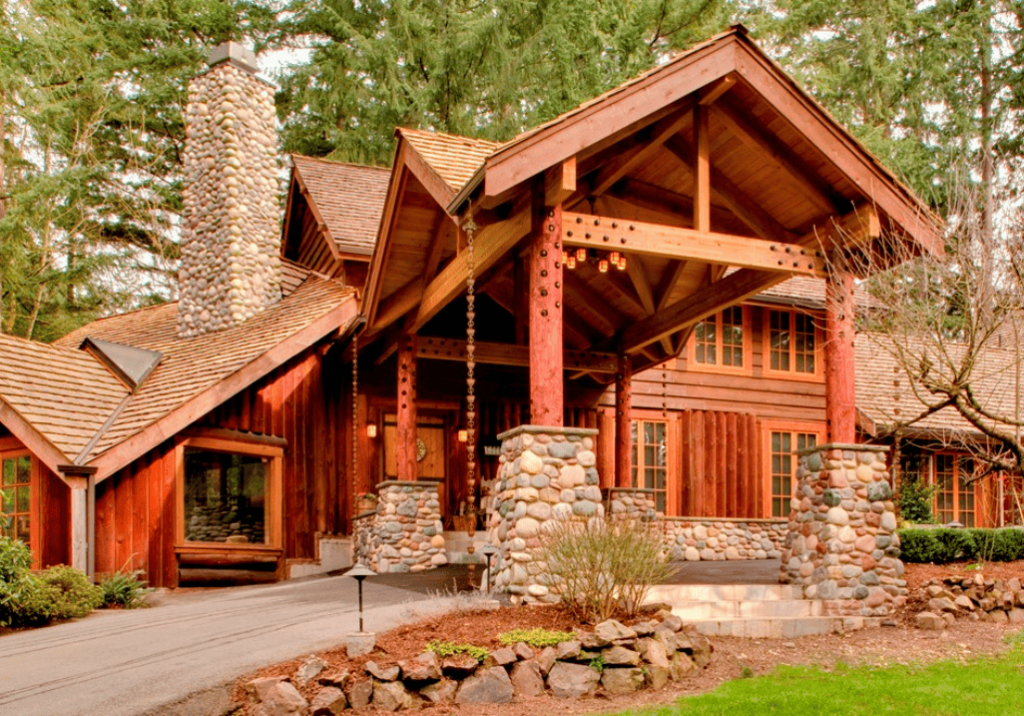 photo of log home covered entry feature image